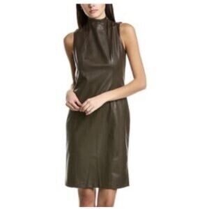 J. McLaughlin Delmar Vegan Leather Dress in brown Mock Collar Sleeveless Sz XS